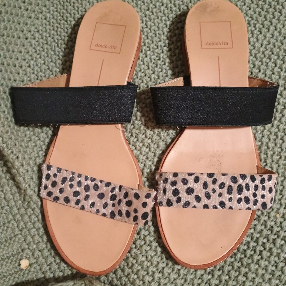 Dolce Vita Black and Spotted Tan Sandals